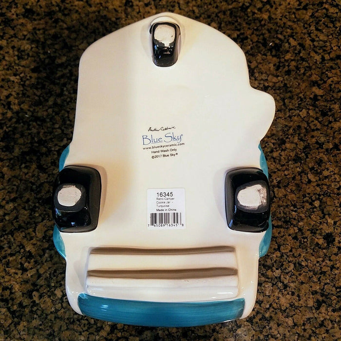 Retro Camper Cookie Jar Turquoise Ceramic Blue Sky Goldminc Kitchen Decor