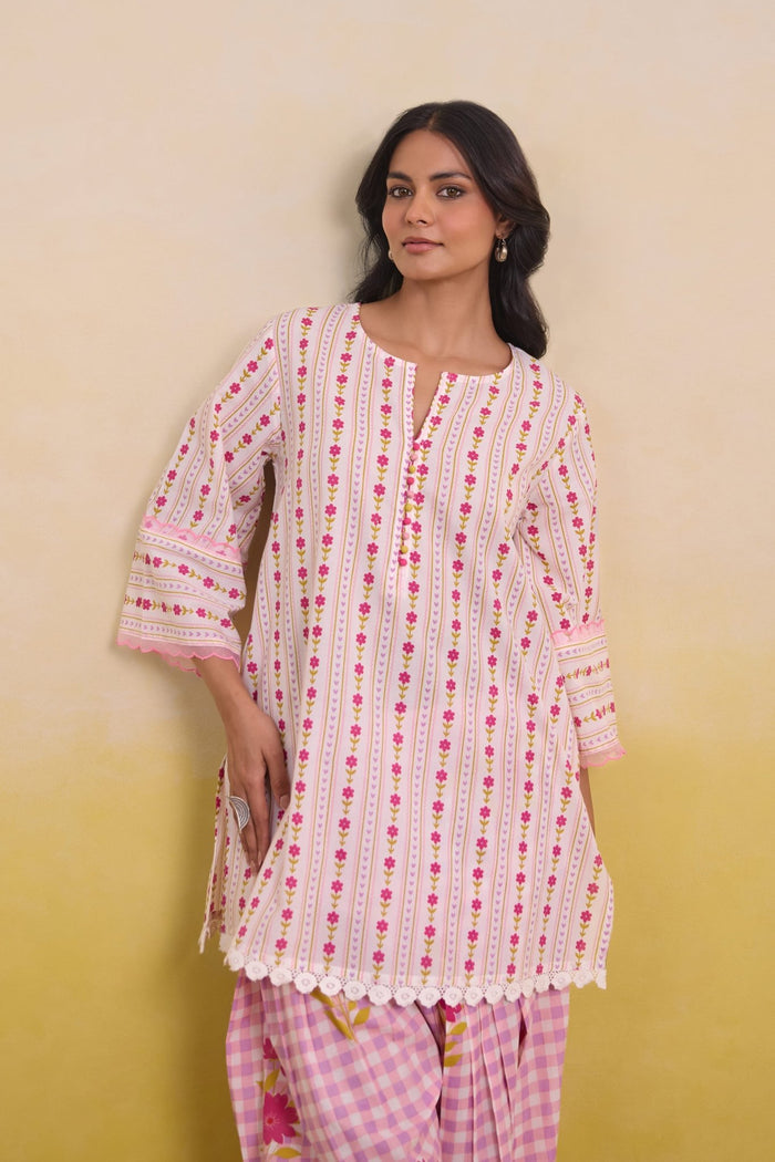 Rose Garden Botanical Stripe Scalloped Co - ord Set - Tara - C - Tara