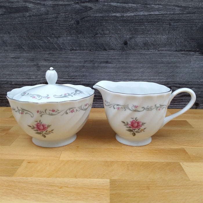 Royal Swirl Creamer and Sugar Bowl with Lid Fine China of Japan Pink Rose Floral