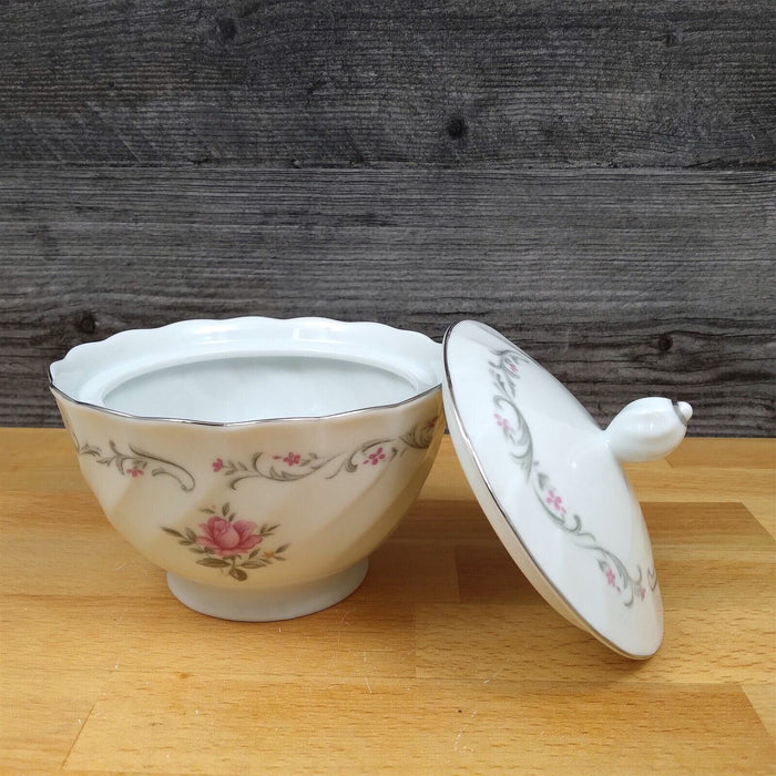 Royal Swirl Creamer and Sugar Bowl with Lid Fine China of Japan Pink Rose Floral