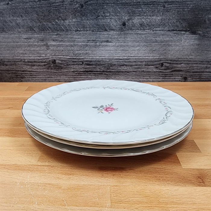 Royal Swirl Dinner Plate 10'' Set of 3 Fine China Japan Pink Rose Flower Ceramic