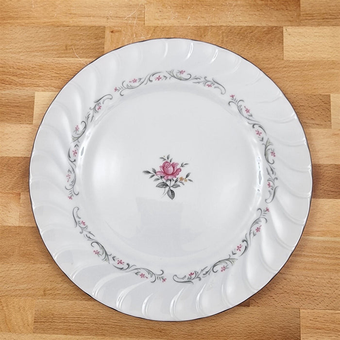 Royal Swirl Dinner Plate 10'' Set of 3 Fine China Japan Pink Rose Flower Ceramic