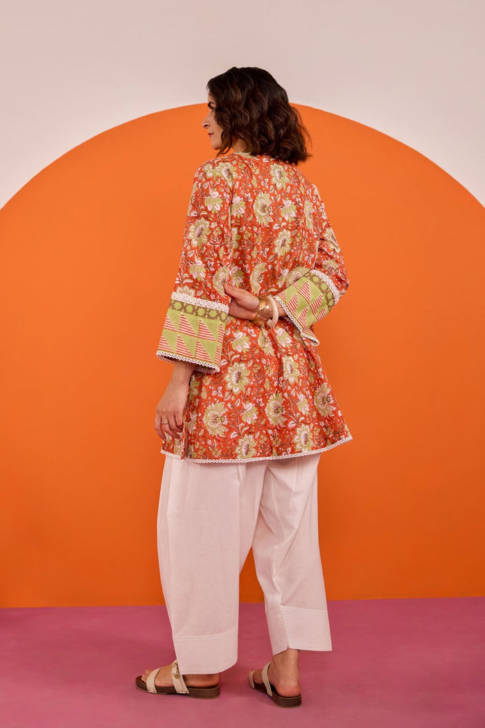 Rust Orange Floral Hand Block Printed Co-ord Set - Tara-C-Tara