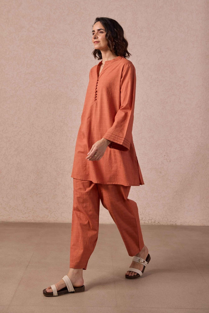 Rust Solid Checks Cotton Coord Set - Tara - C - Tara