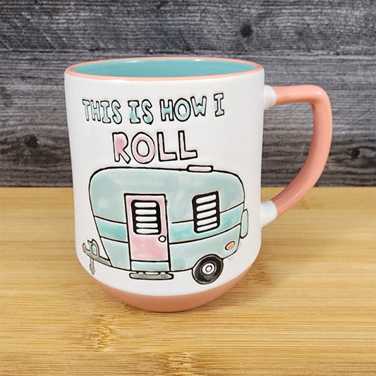 RV Camper Travel Trailer Coffee Mug by Blue Sky 18 oz Ceramic Embossed Tea Cup