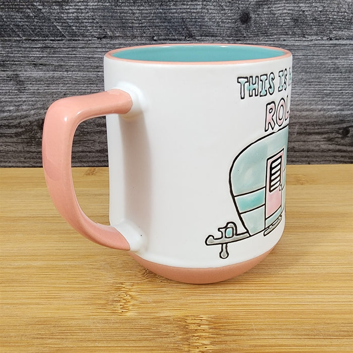RV Camper Travel Trailer Coffee Mug by Blue Sky 18 oz Ceramic Embossed Tea Cup