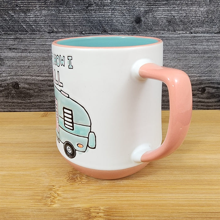 RV Camper Travel Trailer Coffee Mug by Blue Sky 18 oz Ceramic Embossed Tea Cup