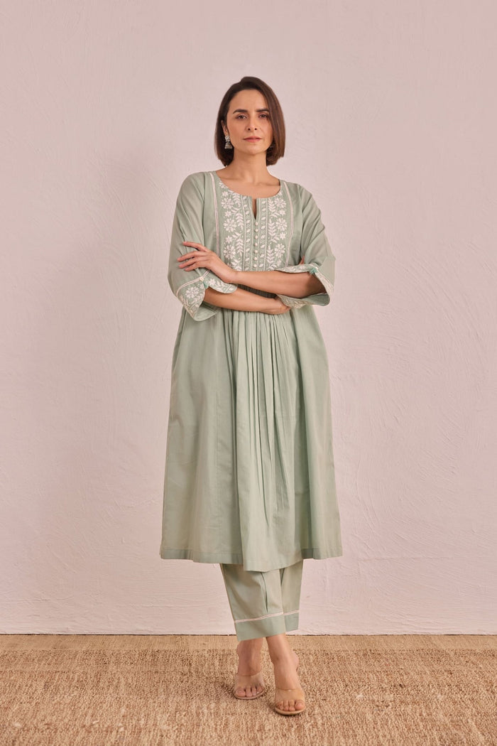 Sage Green Floral Embroidered Co - ord Set - Tara - C - Tara