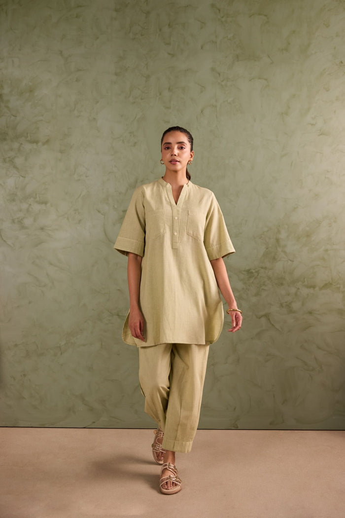 Sage Green Linen Blend Co-ord Set - Tara-C-Tara