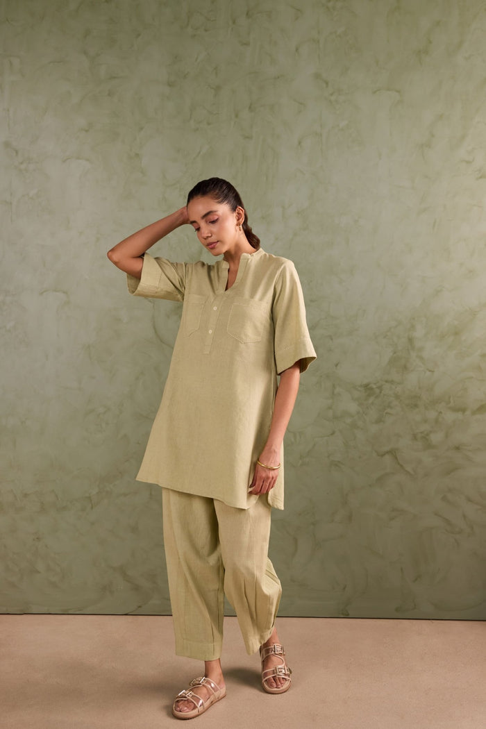 Sage Green Linen Blend Co-ord Set - Tara-C-Tara