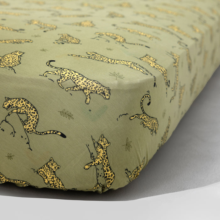 Sage & Spots Leopard Bamboo Crib Sheet
