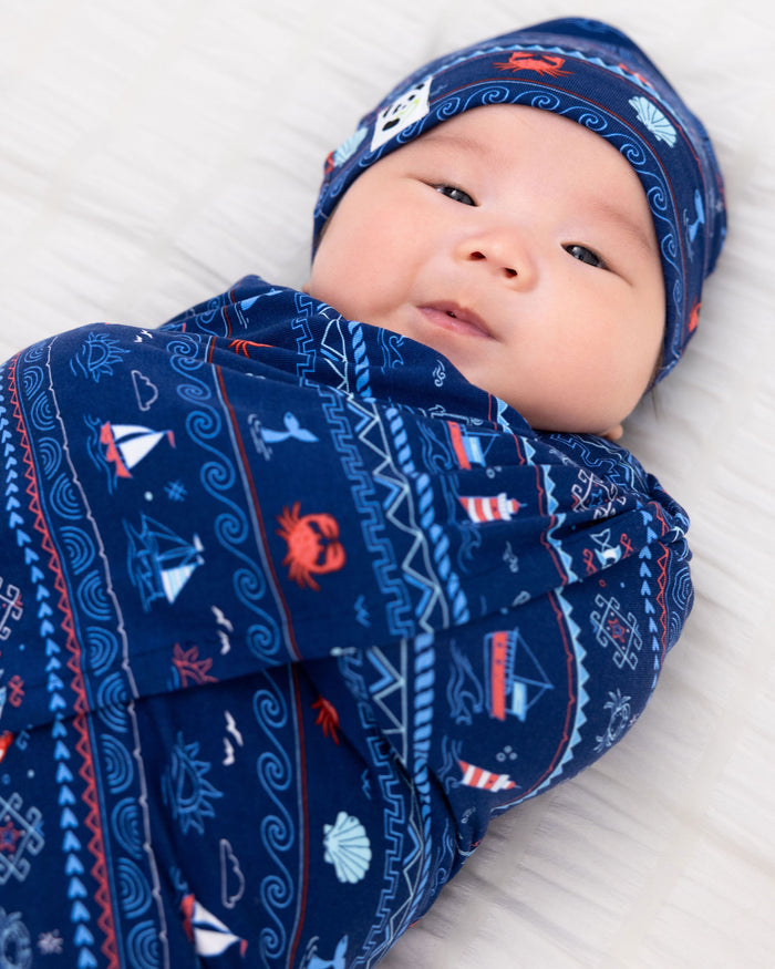 Sail Away Fair Isle Bamboo Swaddle & Beanie Set