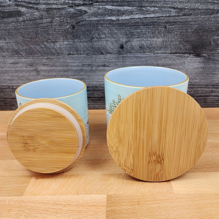 Sail Boat Coastal Canister Embossed Set by Blue Sky 4" & 5" Ceramic Home Jars