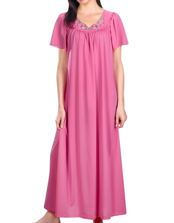 Shadowline Long Gown with Flower Petal Embroidery and Flutter Sleeves - 32280