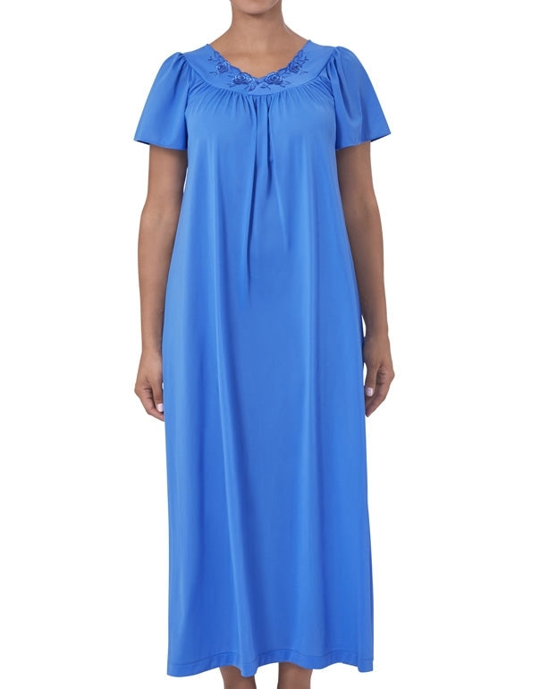 Shadowline Long Gown with Flower Petal Embroidery and Flutter Sleeves - 32280
