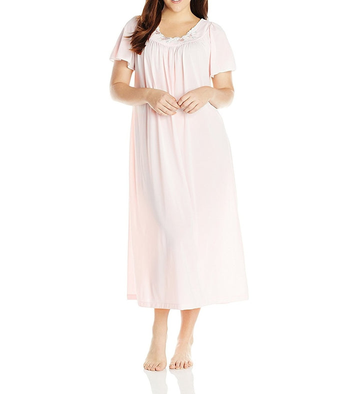 Shadowline Long Gown with Flower Petal Embroidery and Flutter Sleeves - 32280