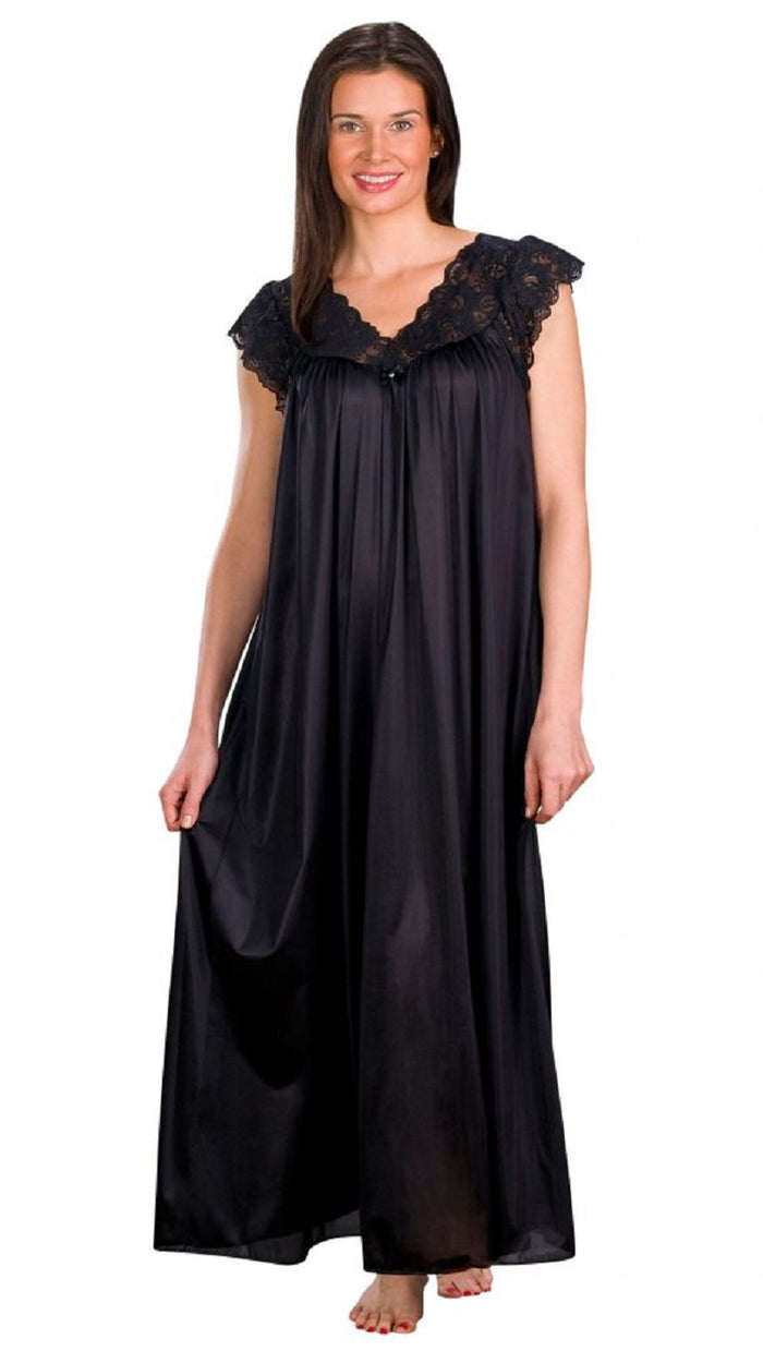 Shadowline Long Lace Cap Sleeve Nightgown - 32737