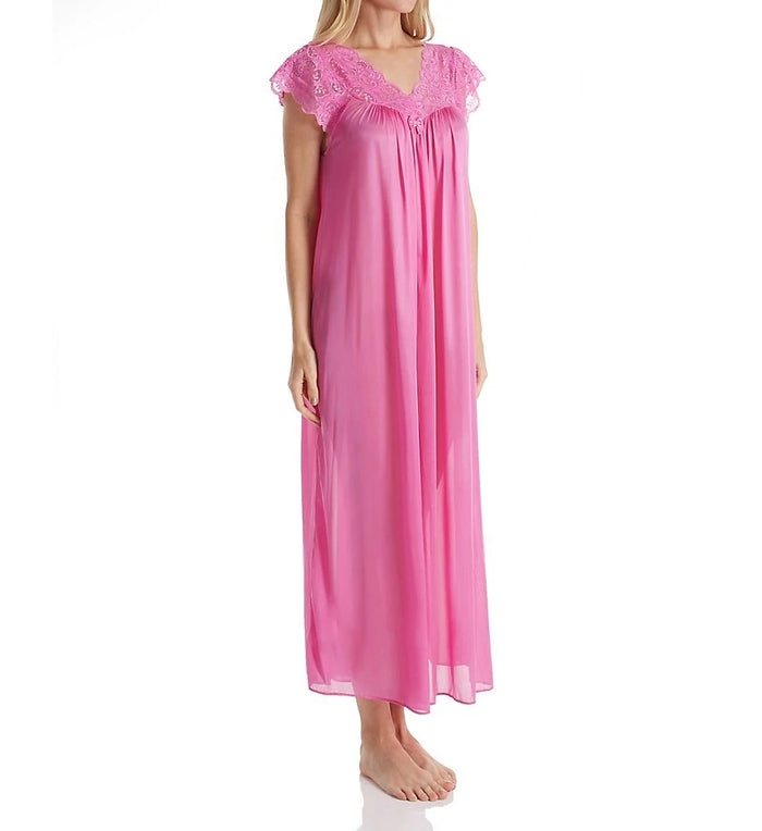Shadowline Long Lace Cap Sleeve Nightgown - 32737