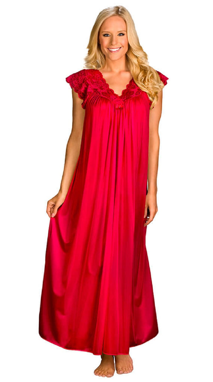 Shadowline Long Lace Cap Sleeve Nightgown - 32737