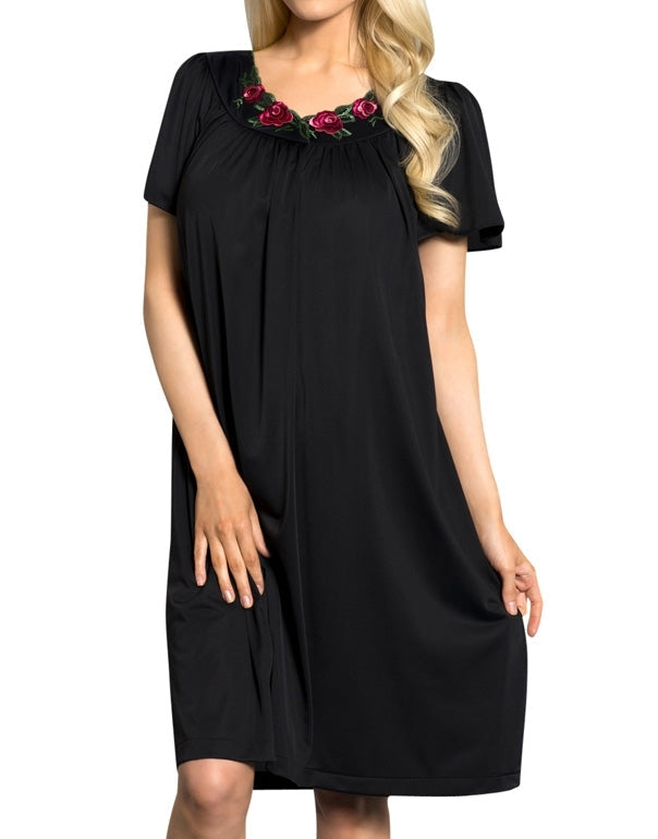 Shadowline Short Gown with Flower Petal Embroidery and Flutter Sleeves - 36280