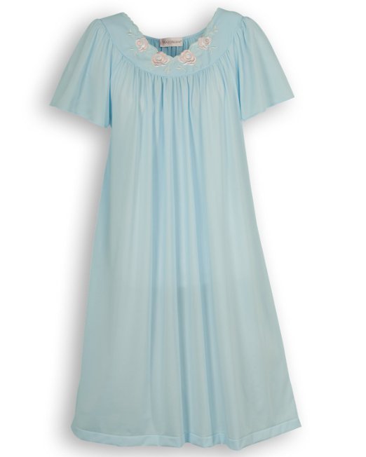 Shadowline Short Gown with Flower Petal Embroidery and Flutter Sleeves - 36280