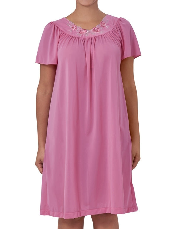 Shadowline Short Gown with Flower Petal Embroidery and Flutter Sleeves - 36280