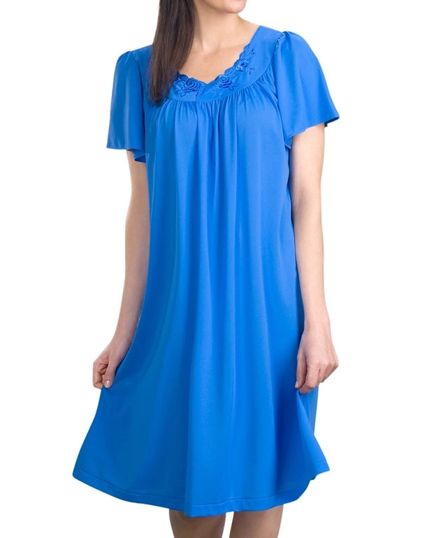 Shadowline Short Gown with Flower Petal Embroidery and Flutter Sleeves - 36280