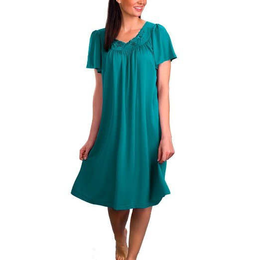 Shadowline Short Gown with Flower Petal Embroidery and Flutter Sleeves - 36280