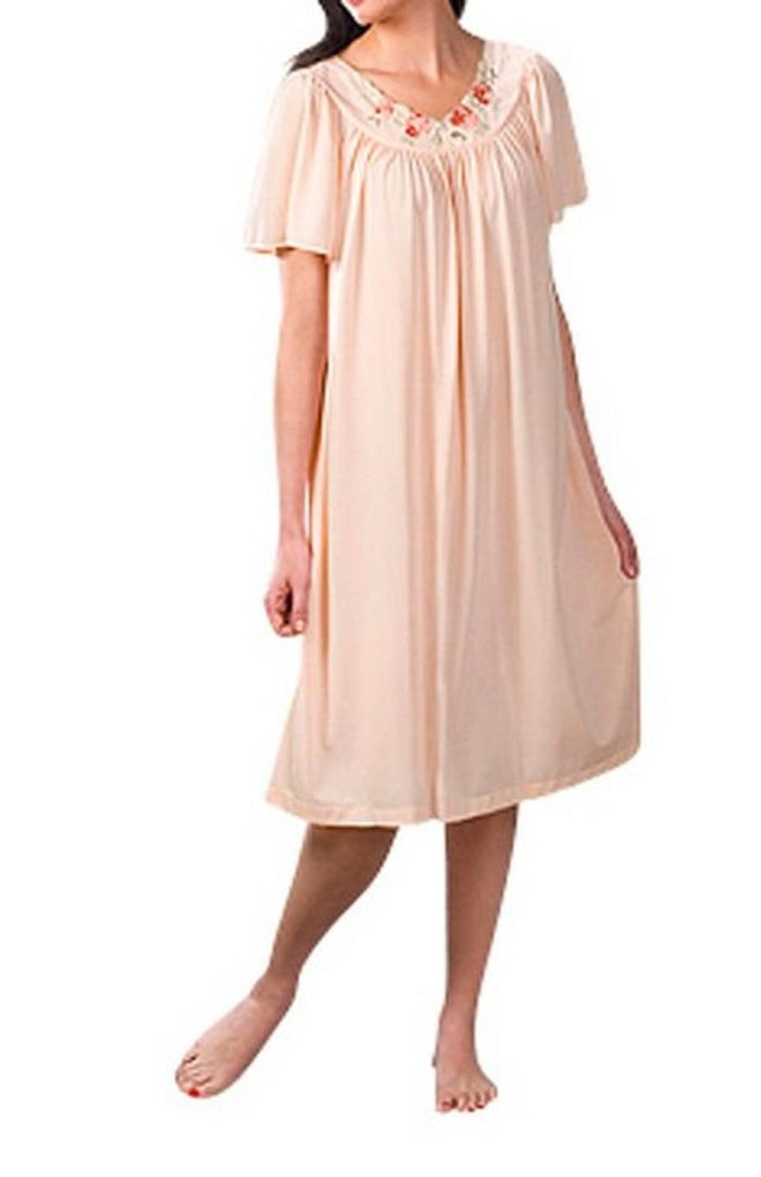 Shadowline Short Gown with Flower Petal Embroidery and Flutter Sleeves - 36280
