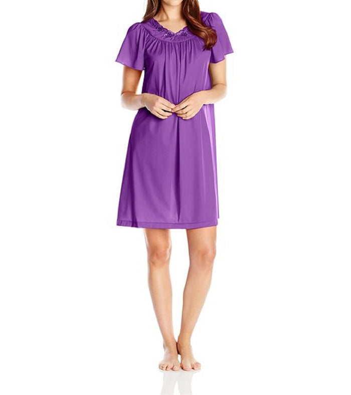 Shadowline Short Gown with Flower Petal Embroidery and Flutter Sleeves - 36280