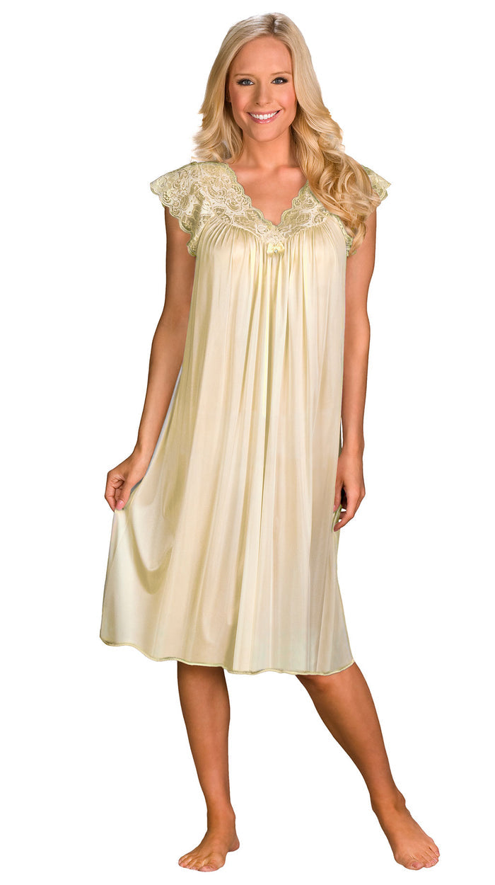 Shadowline Short Lace Cap Sleeve Nightgown - 36737