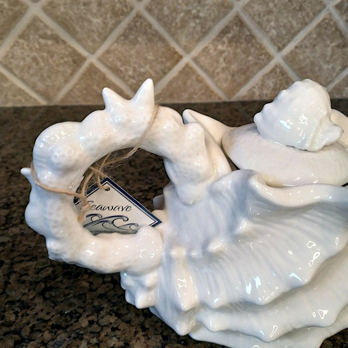 Shell Teapot White Decorative Sea Life Ceramics Decor Tea Pot Server by Blue Sky