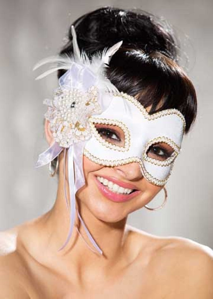 Shirley of Hollywood White Satin Half Mask - 919