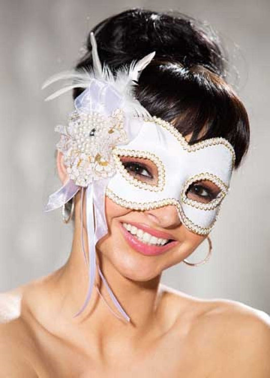 Shirley of Hollywood White Satin Half Mask - 919