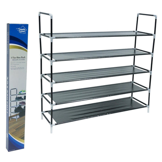 Shoe Rack Organizer Storage Holds 25 Pairs Shoes 5 Tier Free Standing Black