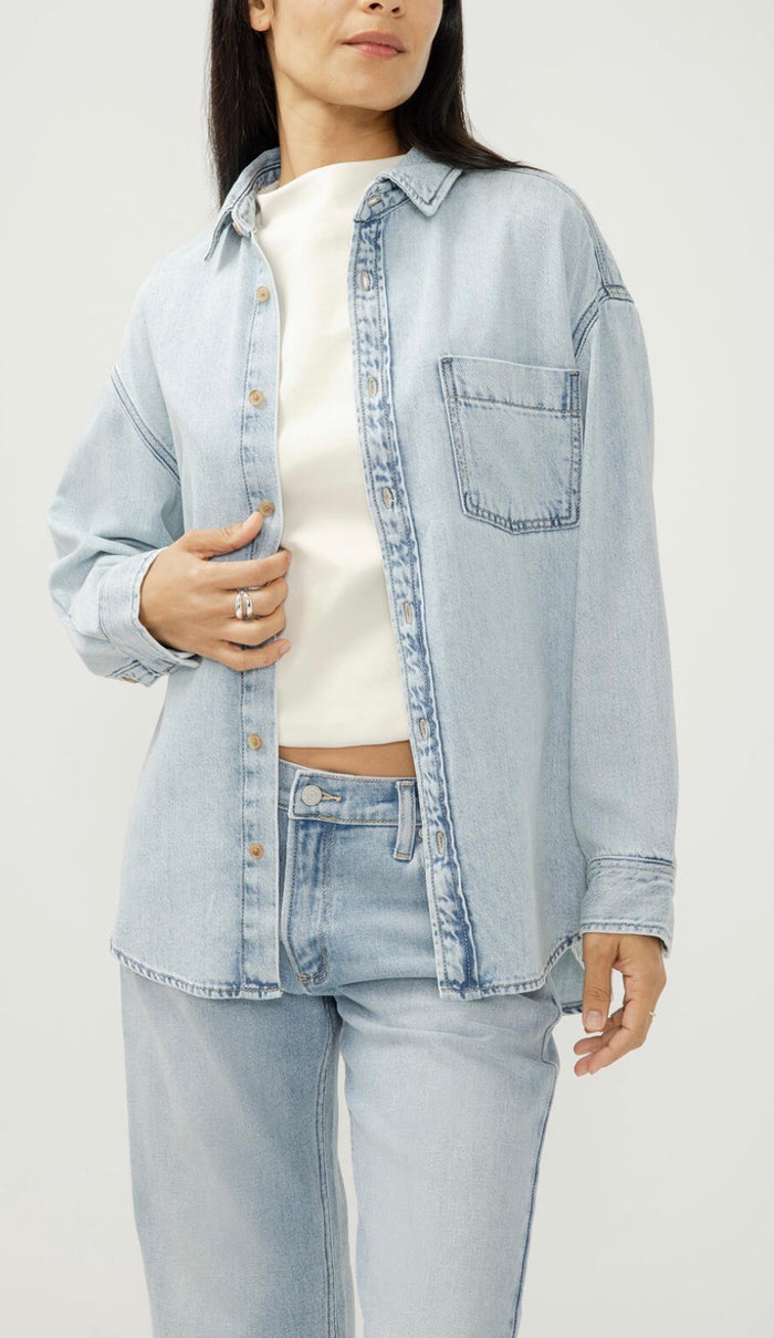 SILVER Relaxed Button-Up Beach Shirt -Moonstone