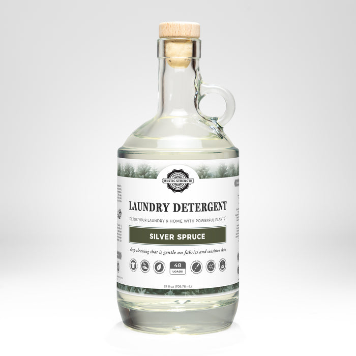 Rustic Strength, Laundry Detergent, 24oz Glass Bottle, Silver Spruce