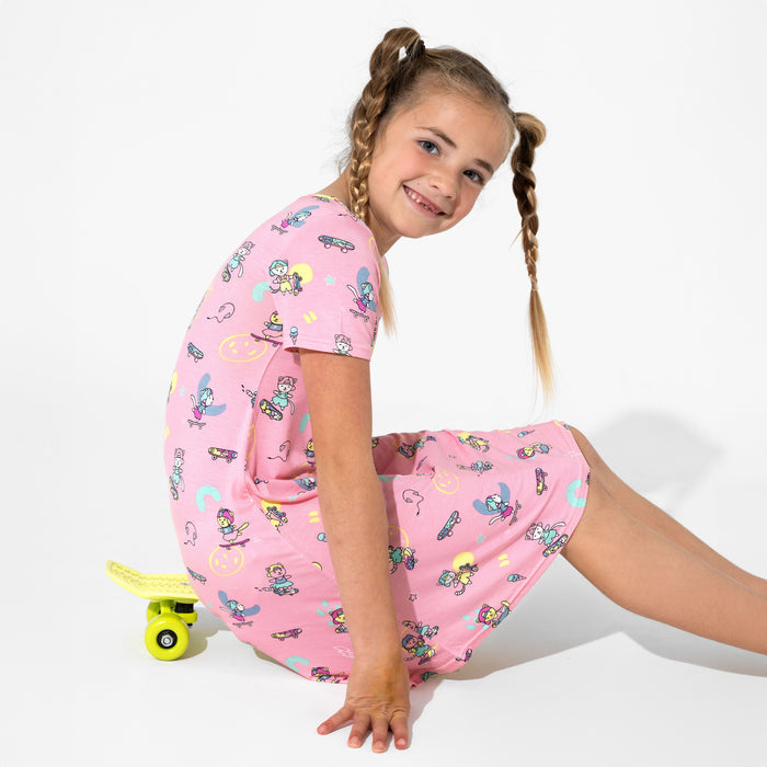 Skater Kitty Bamboo Girls' Short Sleeve Dress
