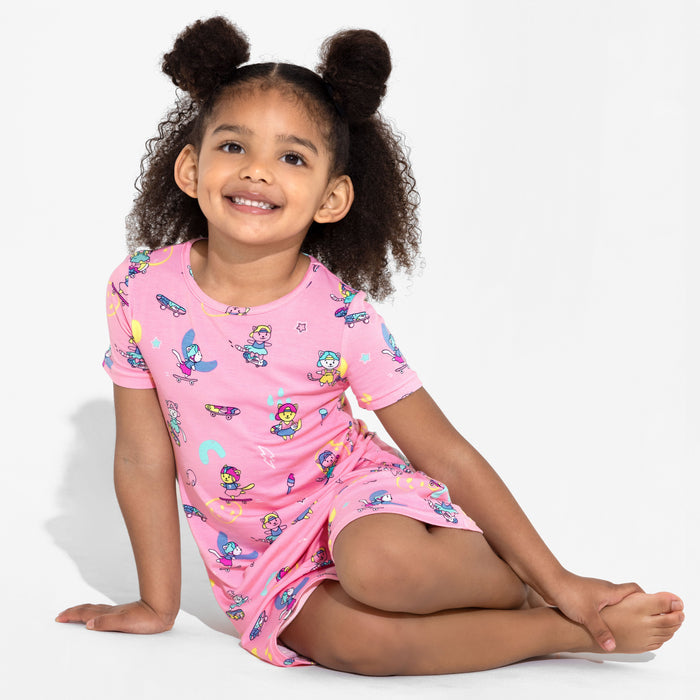 Skater Kitty Bamboo Girls' Short Sleeve Dress