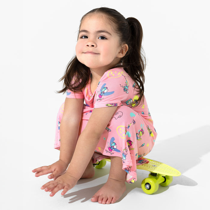 Skater Kitty Bamboo Girls' Short Sleeve Dress