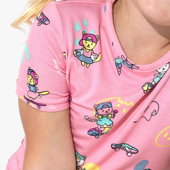 Skater Kitty Bamboo Kids Pajama Short Set