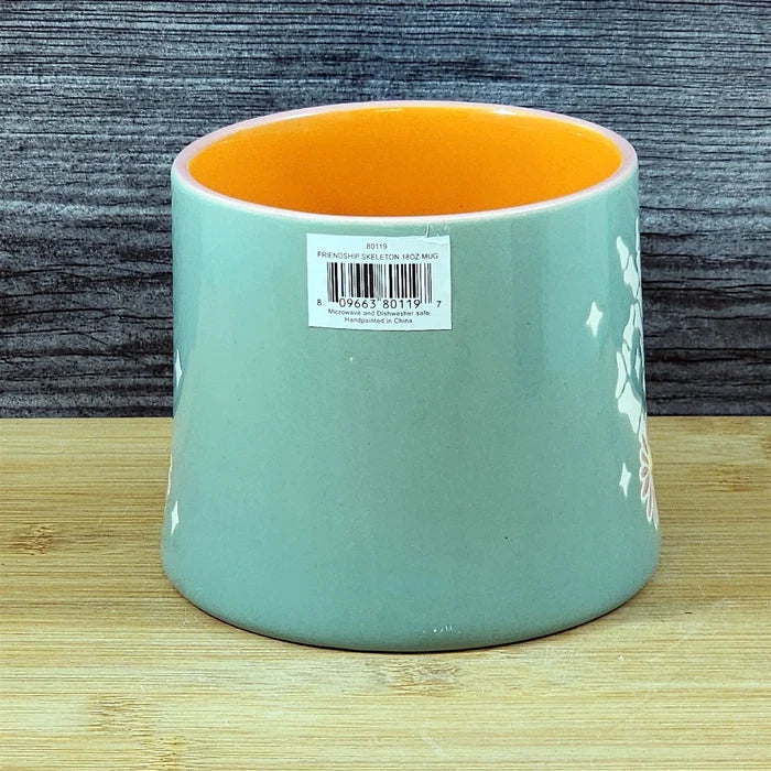 Skeleton Hand OK Sign Coffee Mug Halloween Orange Ceramic Tea Cup Blue Sky 18oz