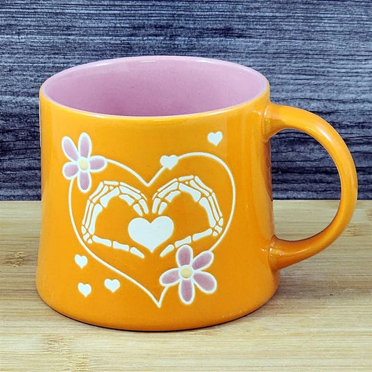 Skeleton Hands Heart Coffee Mug Halloween Orange Ceramic Cup by Blue Sky 18oz