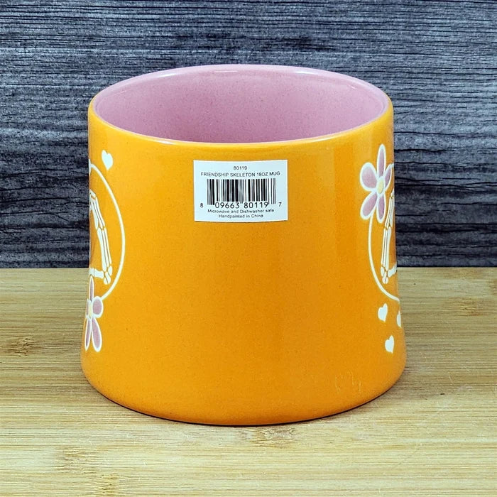 Skeleton Hands Heart Coffee Mug Halloween Orange Ceramic Cup by Blue Sky 18oz