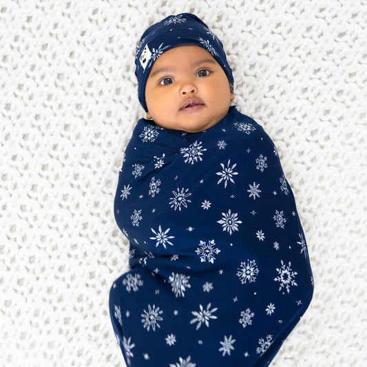 Snowflake Bamboo Swaddle & Beanie Set