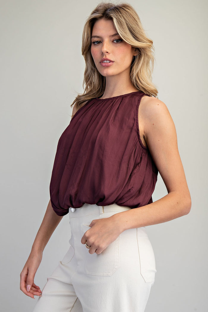 Solid Satin Bubble Blouse