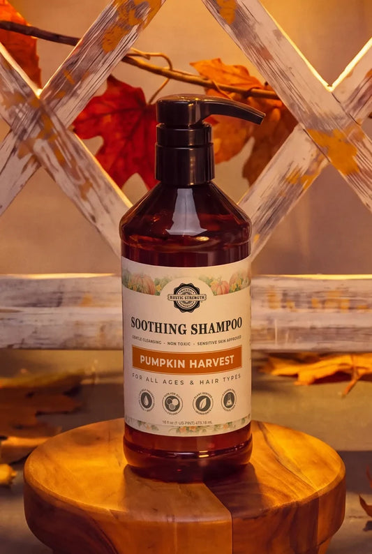 Rustic Strength, Soothing Shampoo, 16oz Plastic, Pumpkin Harvest with leaves