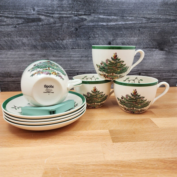 Spode Christmas Tree Set of 4 Cup and Saucer Coffee Mug Dinnerware England