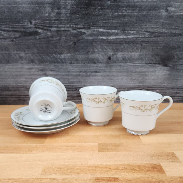 Springtime 3 Saucer & Cup Set for Tea or Coffee Mug Ceramic International Silver