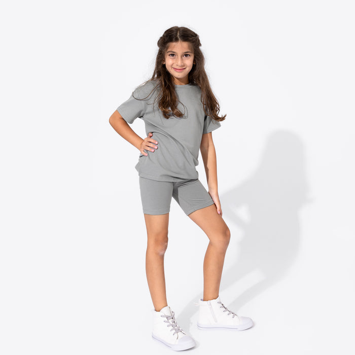 Stormy Grey Bamboo Blend Kid's Oversized Tee & Biker Short Set